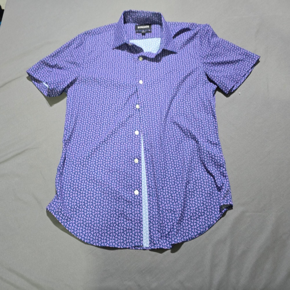 Bonobos Button Down Mens M Purple Tailored Fit Geometric Print Short Sleeve